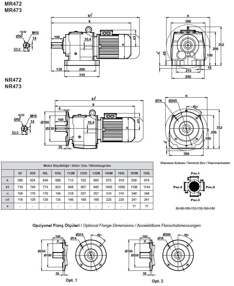 Габаритные и присоединительные размеры MR472, MR473 (MRF472, MRF473)