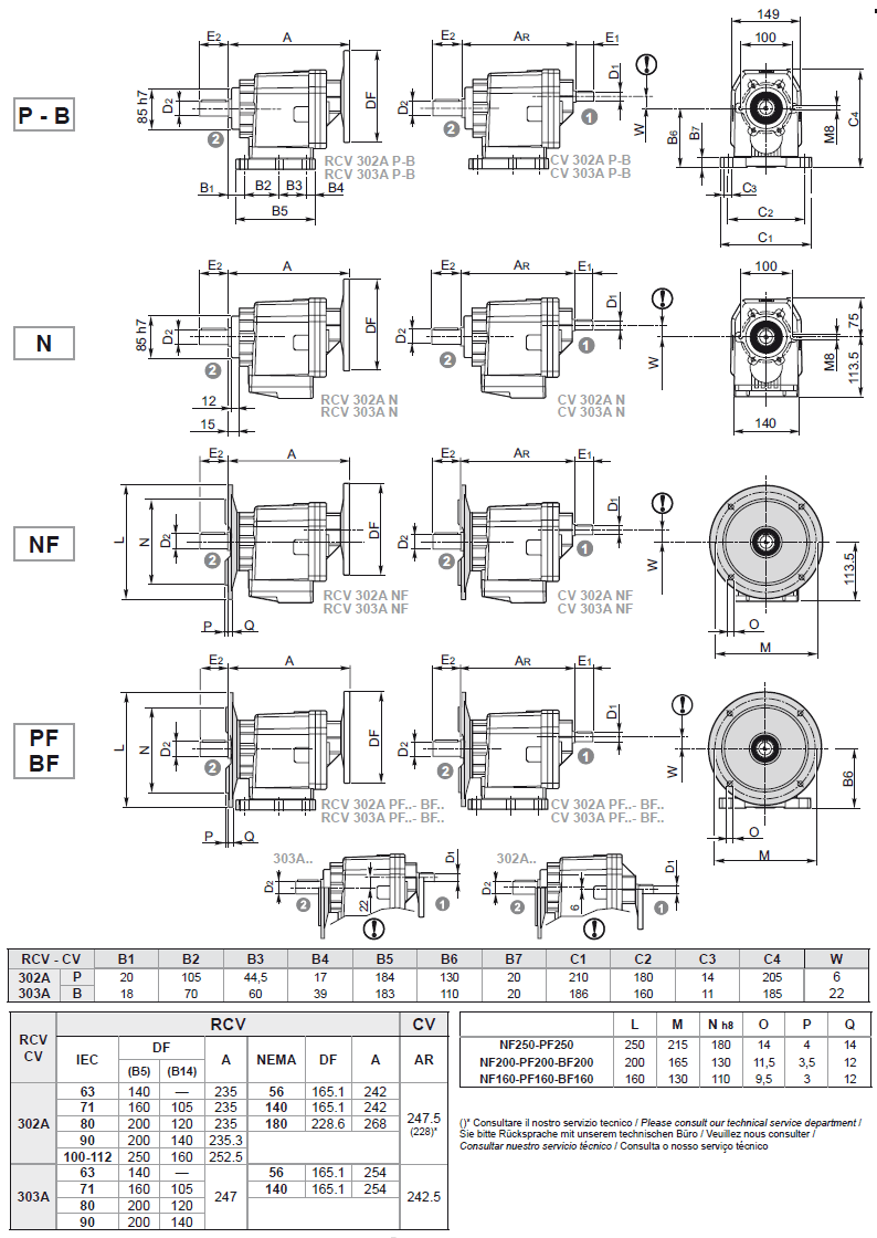 Габаритные и присоединительные размеры RCV 302A-303A