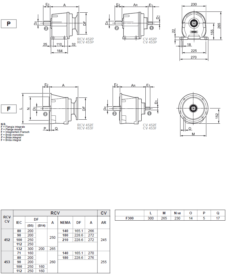 Габаритные и присоединительные размеры RCV 452-453